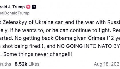 特朗普再發(fā)文：烏克蘭拿不回克里米亞、不能加入北約