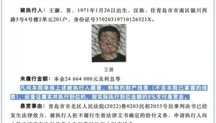 前國奧球員王灝被懸賞！涉案金額近7000萬元