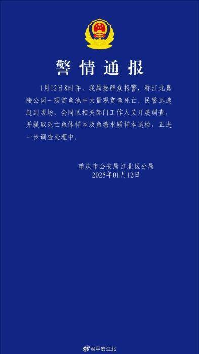重慶一公園大量觀賞魚死亡，警方通報