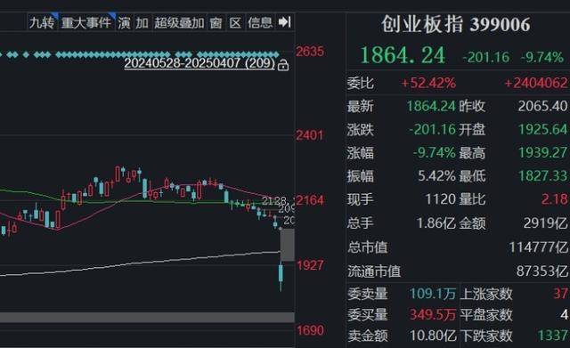 全球股市暴跌，A股也沒扛住，創(chuàng)業(yè)板指大跌9.74%，超5200只個股下跌！