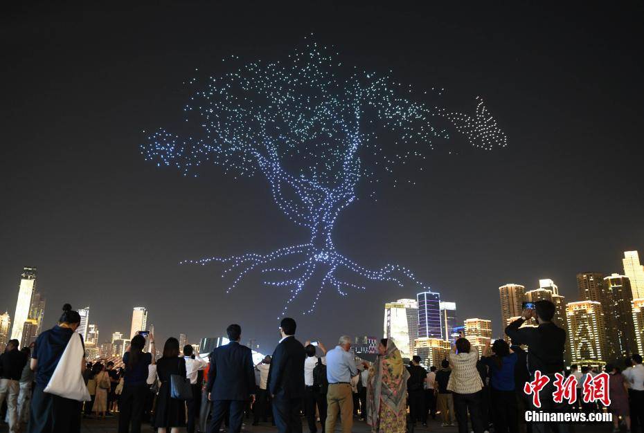 50多個國家的200多名外賓在重慶欣賞無人機燈光秀