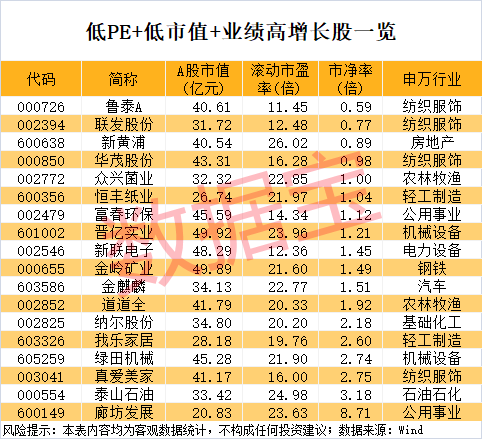 稀缺，“小而美”股票出爐，低市值+低PE+高增長，18股上榜