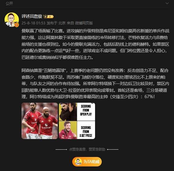 詹?。郝?lián)贏了場面輸了比賽，阿森納算是“丑陋地贏球”